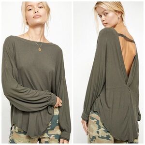 Free People Shimmy Shake Open Back Top | Olive Green | Size Large